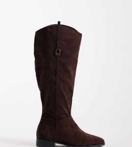 Public Desire Wide Fit Public Desire Wide Fit Trench riding boots in brown suedette