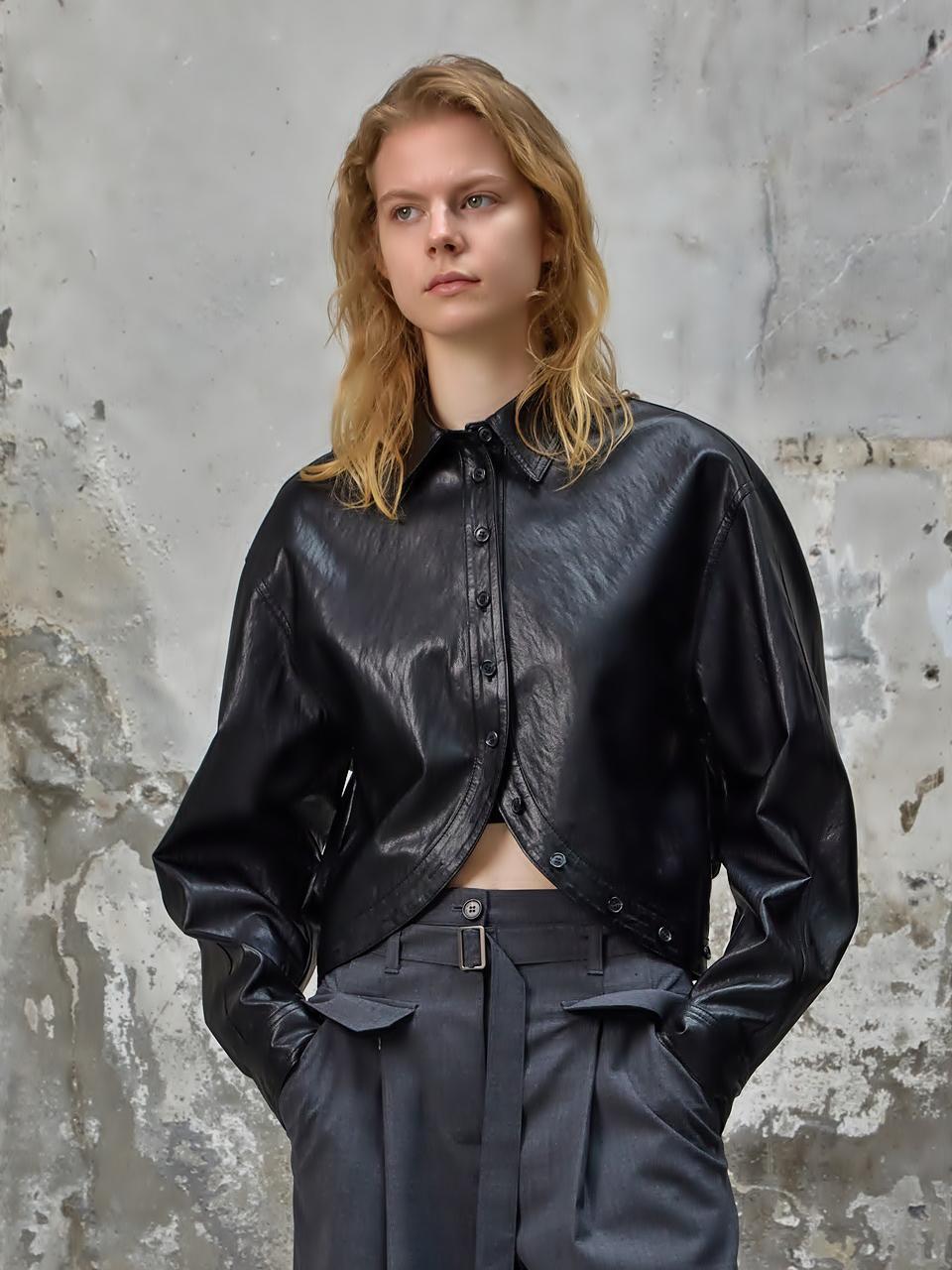 PUBLICKA X HENRYK LEATHER SHIRT, BLACK