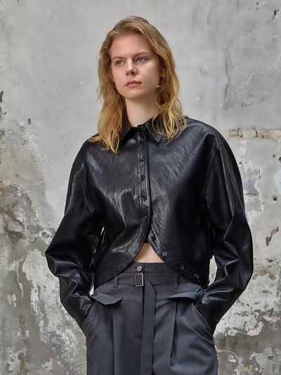PUBLICKA X HENRYK LEATHER SHIRT, BLACK