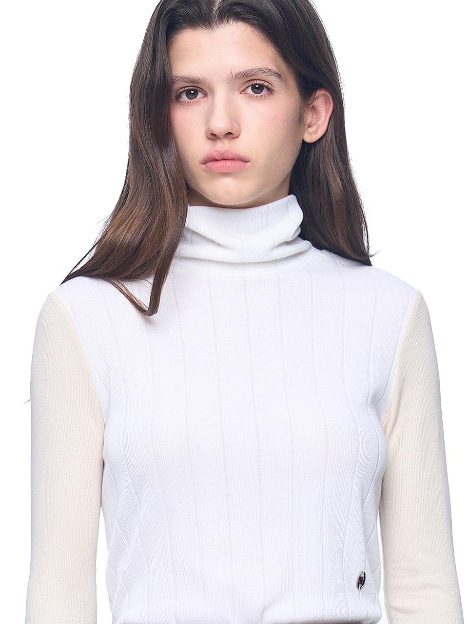 PUBLICKA X TARU TURTLE NECK TOP, CREAMY WHITE + LIGHT BEIGE