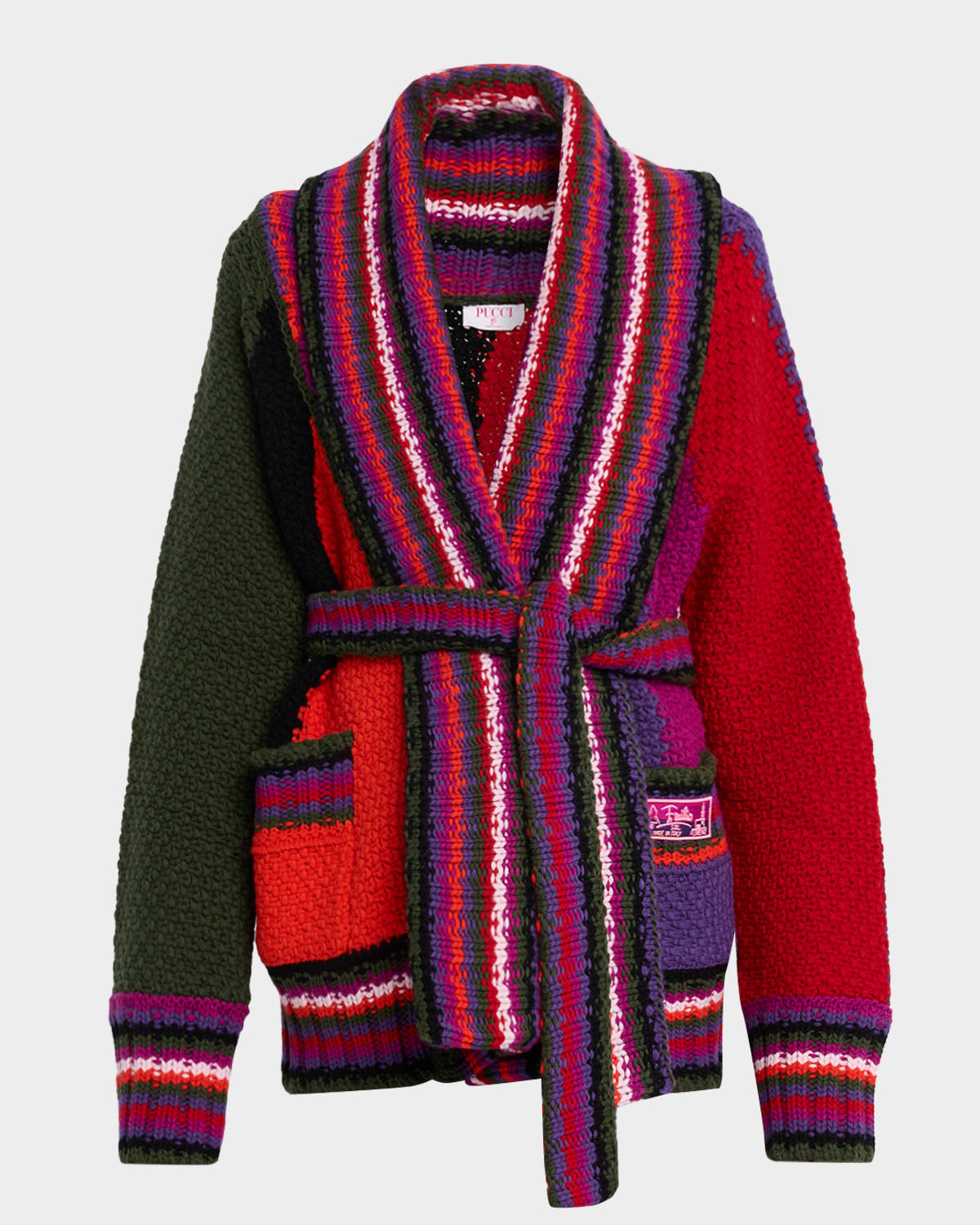 Pucci Colorblock Belted Wrap Cardigan