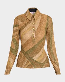 Pucci Iride-Print Lame Jersey Polo Shirt