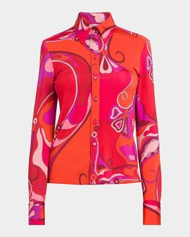 Pucci Long-Sleeve Jersey Satin Button-Down Shirt