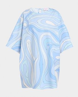 Pucci Marmo-Print Cotton Poplin Mini Caftan Dress