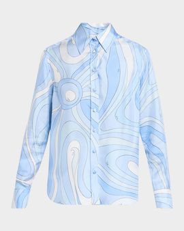 Pucci Marmo-Print Silk Twill Button-Down Shirt