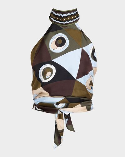 Pucci Occhi-Print Silk Twill Halter Top