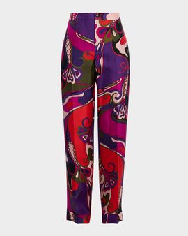 Pucci Orchidee-Print Silk Straight-Leg Pants