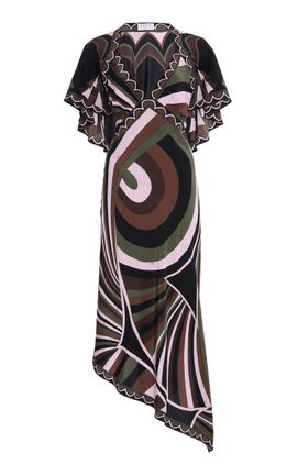 Pucci Pucci Asymmetric Silk Midi Dress