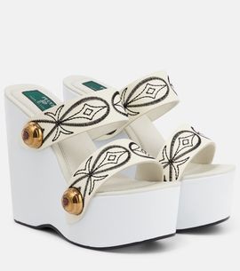 Pucci Pucci Embroidered leather wedge sandals
