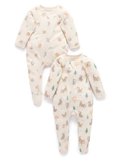 Purebaby Purebaby 2 Pack Printed Zip Footie Boys