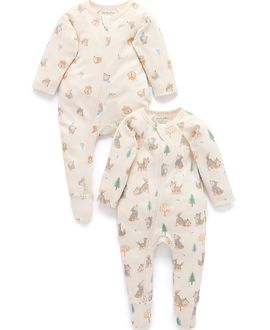 Purebaby Purebaby Boys' 2 Pack Printed Zip Footie