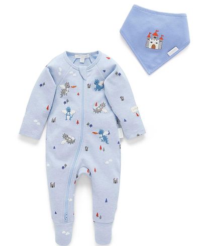 Purebaby Purebaby Boys' Thick Zip Footie & Bib Set