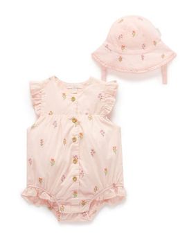 Purebaby Purebaby Embroidered Bodysuit & Sunhat