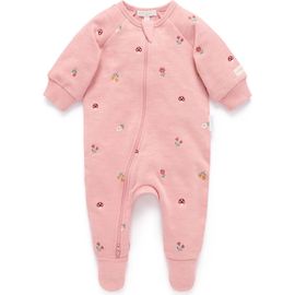 Purebaby Purebaby Embroidered Fleece Zip Baby Girl Footie