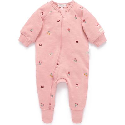Purebaby Purebaby Embroidered Fleece Zip Baby Girl Footie