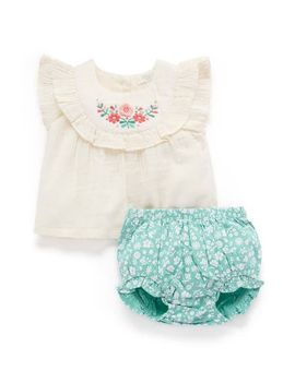 Purebaby Purebaby Embroidered Top and Bloomer Set