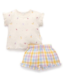 Purebaby Purebaby Fruity Embroidered Top & Short Set