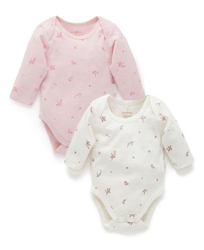 Purebaby Purebaby Girls' 2 pack Long Sleeve Bodysuit