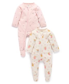 Purebaby Purebaby Girls' 2 Pack Printed Zip Footie
