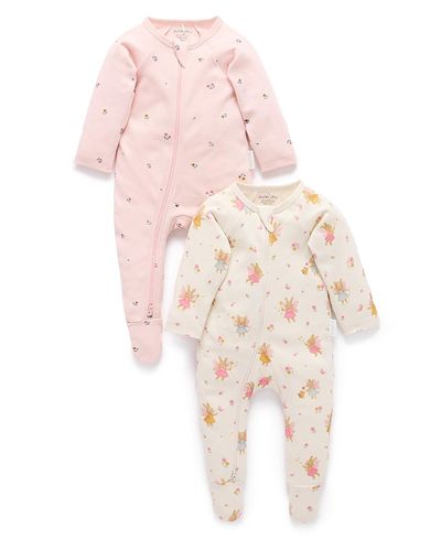 Purebaby Purebaby Girls' 2 Pack Printed Zip Footie