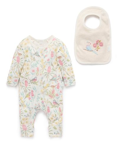 Purebaby Purebaby Girls' Australiana Floral Zip Romper & Bib Set