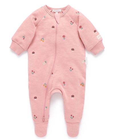 Purebaby Purebaby Girls' Embroidered Fleece Zip Footie