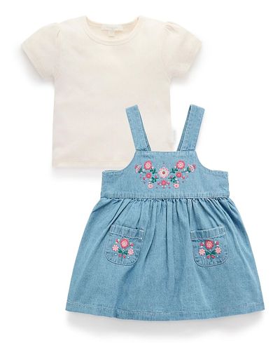 Purebaby Purebaby Girls' Embroidered Pinnie & Tee Set