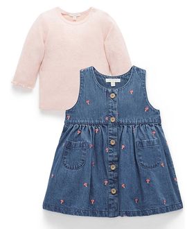 Purebaby Purebaby Girls' Embroidered Pinnie & Top Set