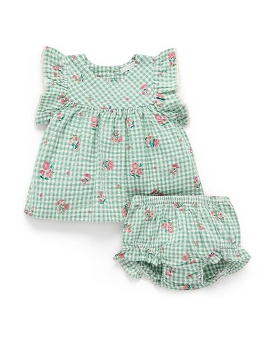 Purebaby Purebaby Girls' Gingham Ruffle Top and Bloomer Set