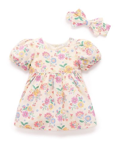 Purebaby Purebaby Girls' Linen Blend Dress and Headband Set
