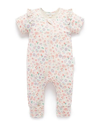 Purebaby Purebaby Girls' Printed Short Sleeve Long Leg Ruffle Romper