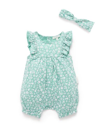 Purebaby Purebaby Girls' Ruffle Shortie Romper & Headband Set