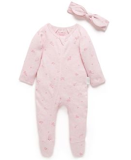 Purebaby Purebaby Girls' Zip Footie & Headband Set