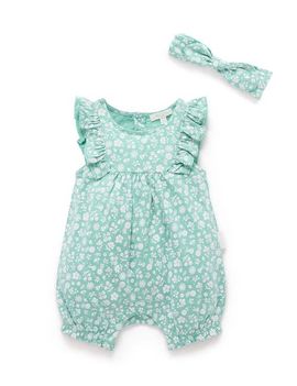 Purebaby Purebaby Ruffle Shortie Romper & Headband Set