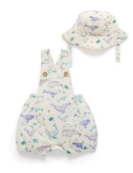 Purebaby Purebaby Short Leg Overall & Hat Set