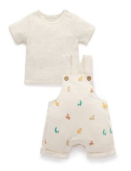 Purebaby Purebaby Turtle Broderie Overall and Tee Set
