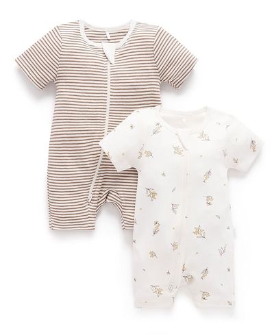 Purebaby Purebaby Unisex 2 Pack Short Zip Romper