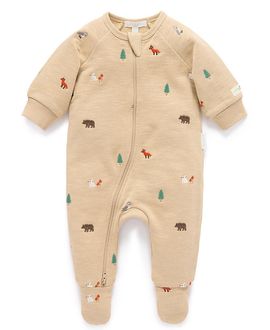 Purebaby Purebaby Unisex Embroidered Fleece Zip Footie