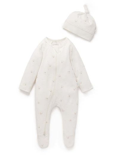 Purebaby Purebaby Zip Growsuit & Hat Set
