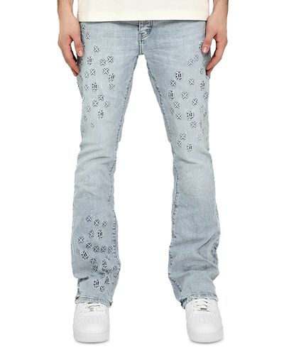 Purple Brand Purple Brand Flare Mono Embossed Jeans in Light Indigo