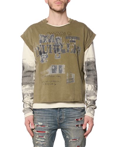 Purple Brand Purple Brand Two Layer Distressed Graphic Cotton T-Shirt