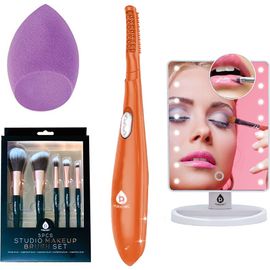 PURSONIC PURSONIC Beauty Collection Heated Curler, LED Mirror, Blender Sponge, & Brush Set