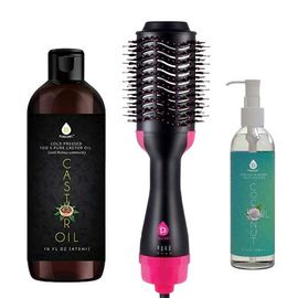 PURSONIC PURSONIC Coconut Oil, Hair Dryer Brush & Castor Oil Set