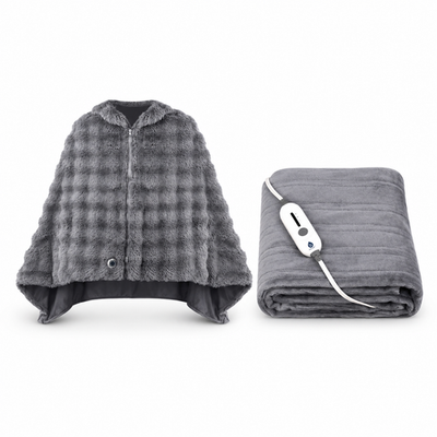 PURSONIC PURSONIC Electric Plush Heated Poncho Shawl + Electric Soft Microplush Heated Blanket Throw