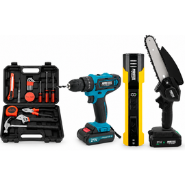 PURSONIC PURSONIC Flashlight & Red Strobe, Mini Chainsaw, Cordless Drill & Tool Kit