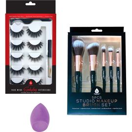 PURSONIC PURSONIC Glam Set 3D Faux Mink Lashes, Makeup Sponge & Brush Set