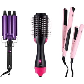 PURSONIC PURSONIC Professional Hair Styling Trio Triple Barrel Curler, One-Step Volumizer & Flat Iron Duo Pack