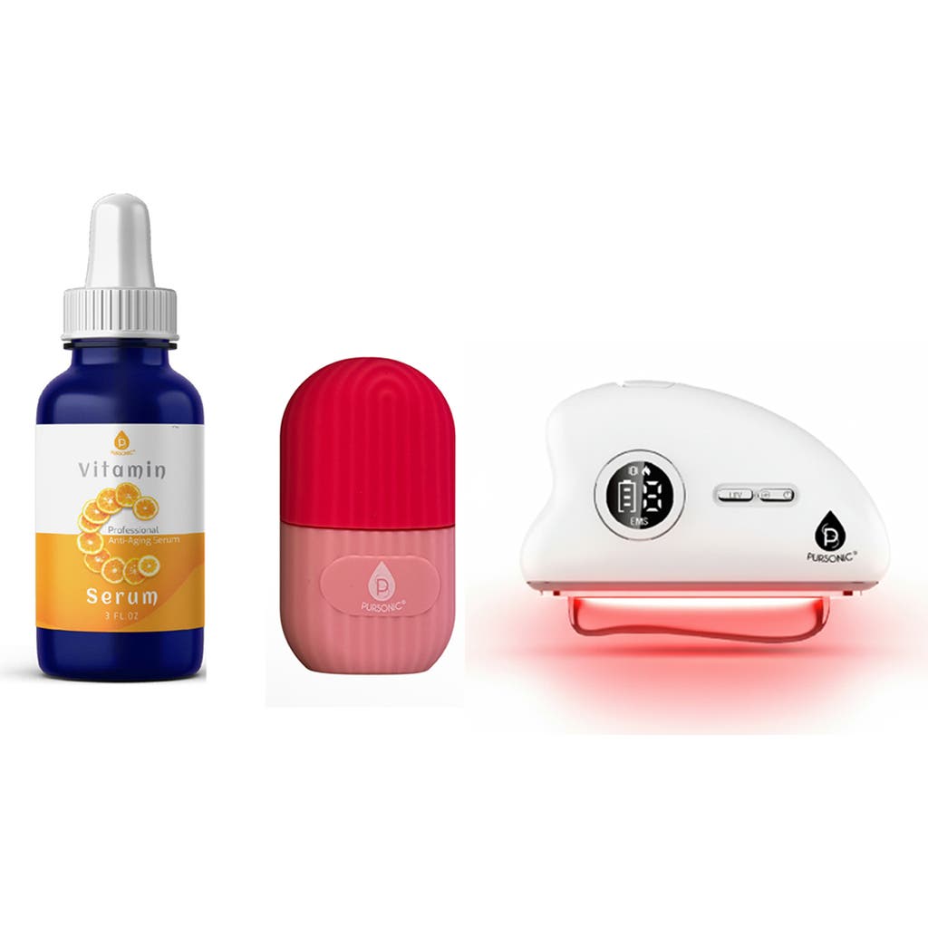PURSONIC PURSONIC Radiance Renewal Set - Red Light Gua Sha Tool, Vitamin C Serum & Cooling Ice Roller