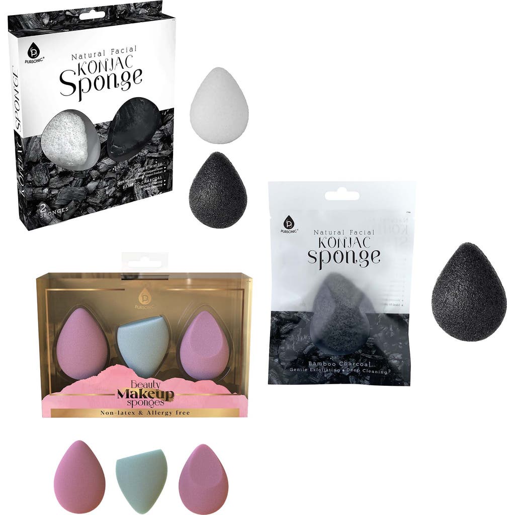 PURSONIC PURSONIC Skin & Beauty Essentials Bundle Konjac Sponge Duo, Charcoal Konjac Sponge & 3-Pack Makeup Sponge Set