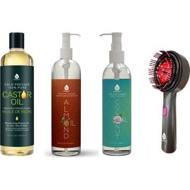 PURSONIC PURSONIC The Ultimate Hair & Skin Restoration Bundle LED Therapy Brush, Castor Oil, Sweet Almond Oil, & Fractionated Coconut Oil